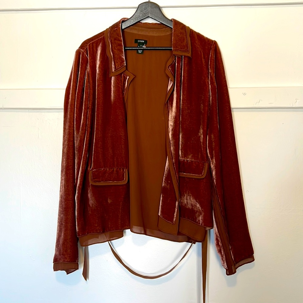 NWOT J Crew Velvet and Silk Brown Jacket 14T 14 Tall